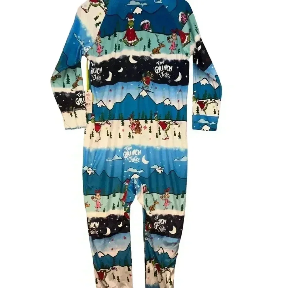 The Grinch Justice Sleep Girls NWT Multicolor‎ Polyester One Piece Sleepwear L